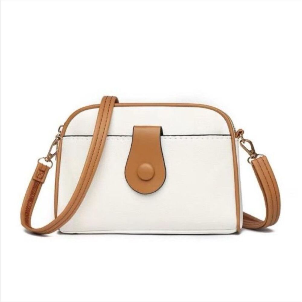 Cross Body Bag Small Women Purse White And Brown 8"‎ X 6" X 3"